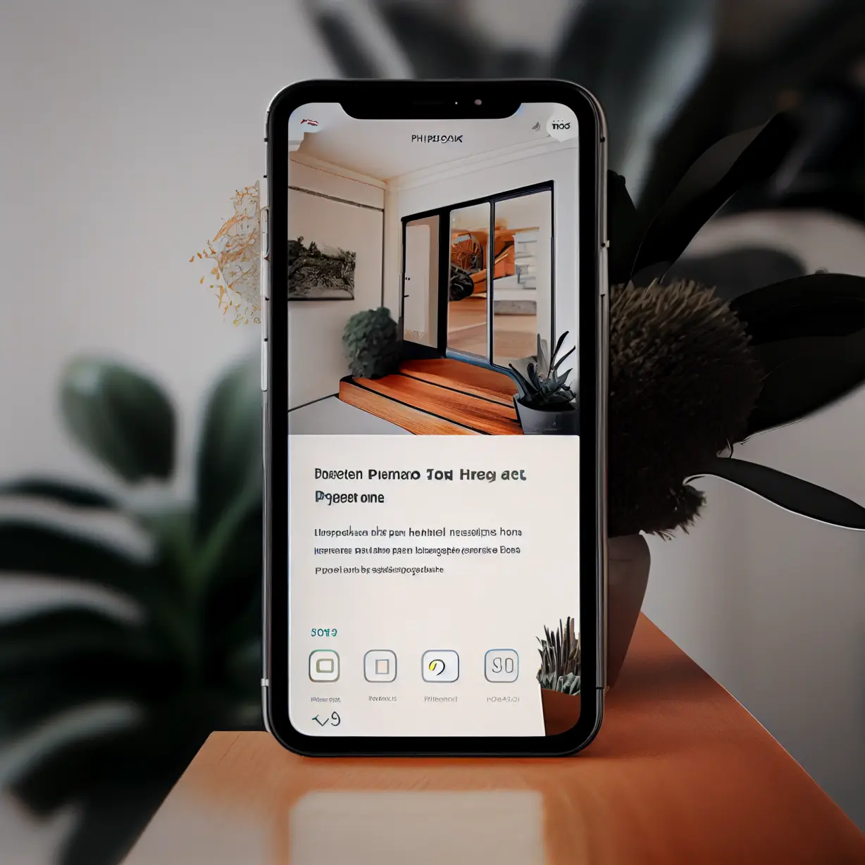photography of an iphone [with a modern user interface home buying app on the display] inspired by Behance and Figma and dribbble